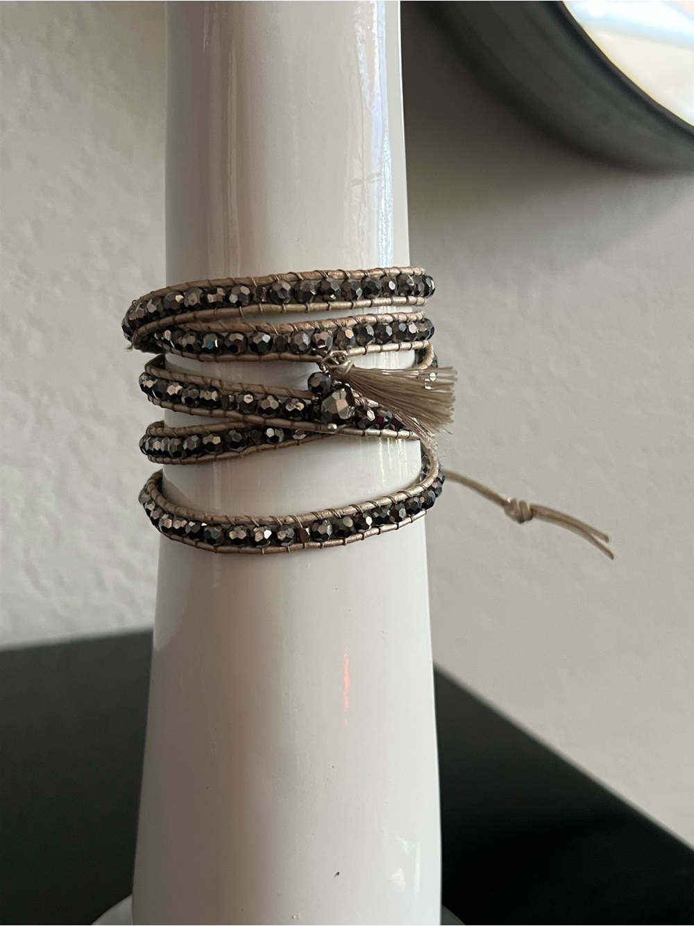 Nakamol Taupe Wrap Bracelet with Hematite Beads
